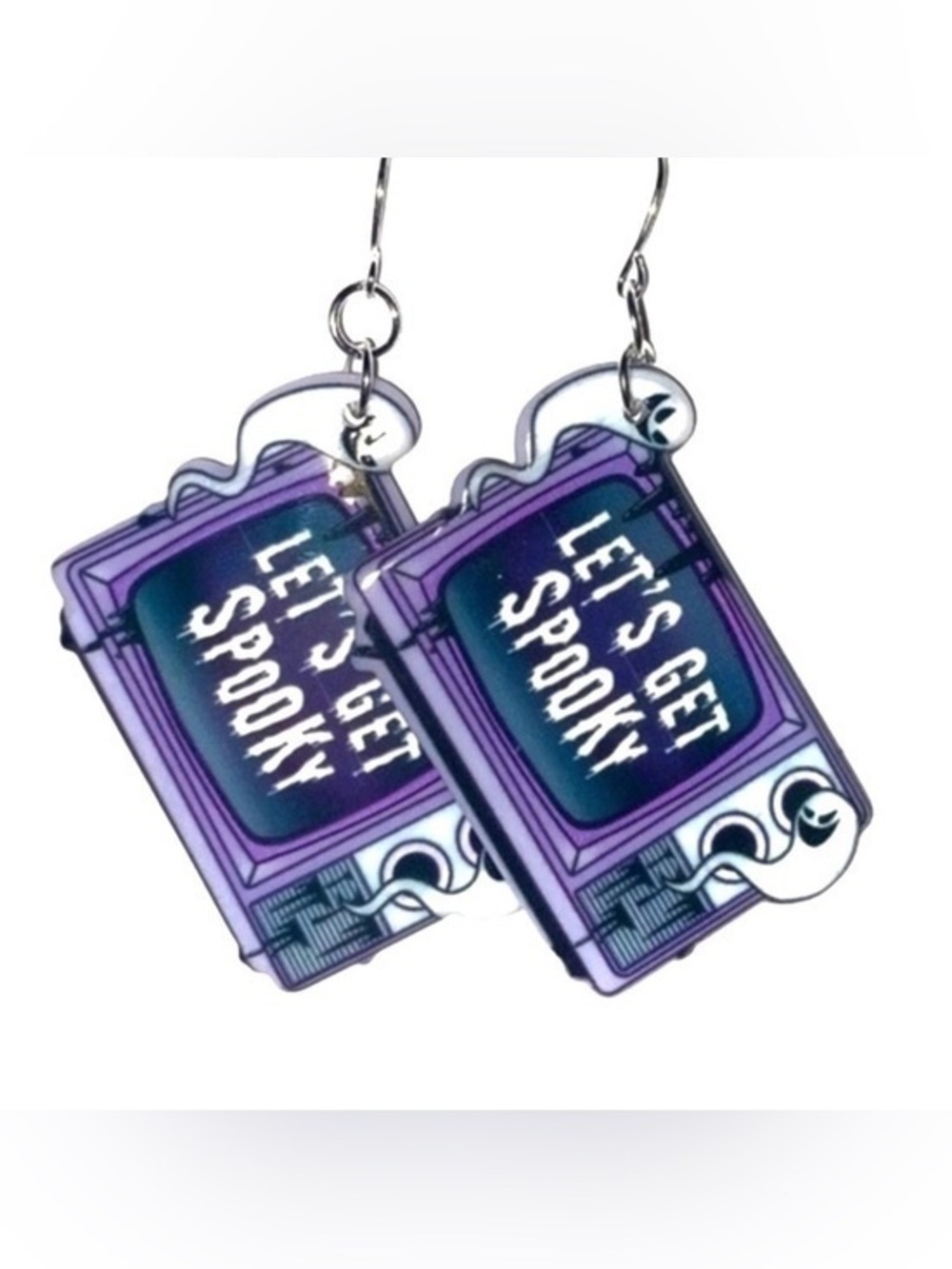 Purple 'Let's Get Spooky' TV Dangle Earrings